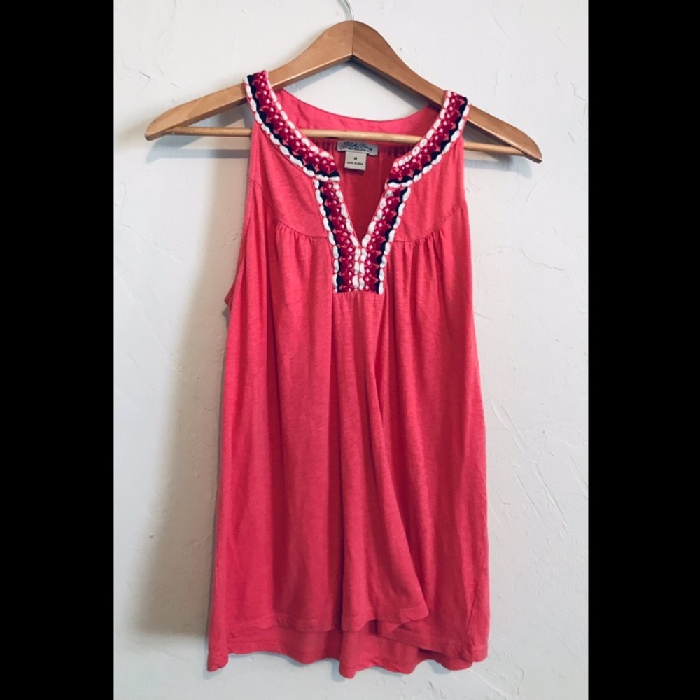 Lucky Brand Coral Tank With Embroidered Neckline